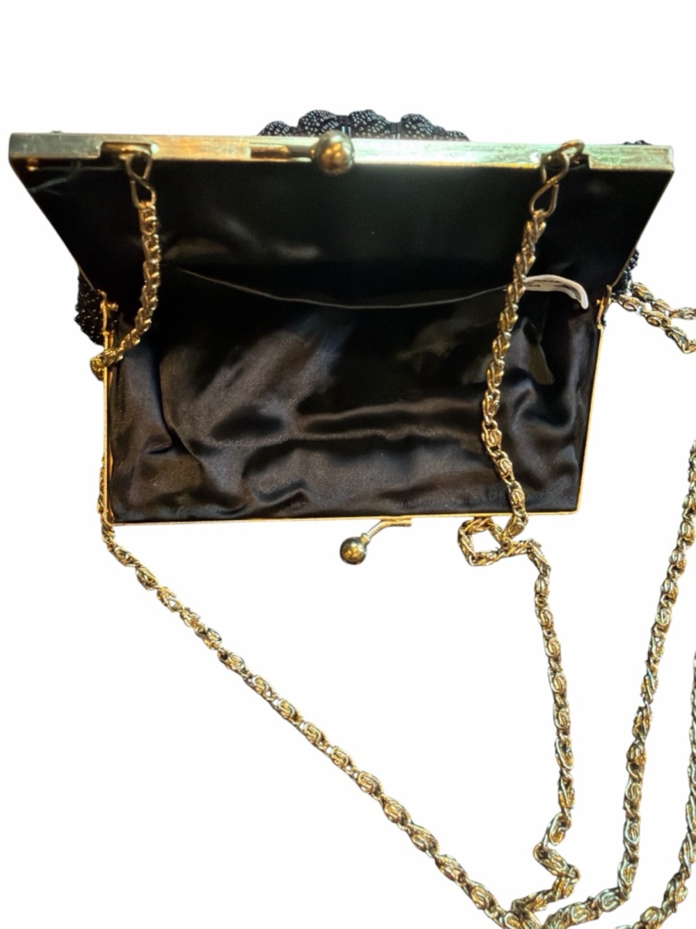 La Regale LTD Vintage Black Beaded Evening Bag Clutch Gold Chain Art Deco - Picture 11 of 11